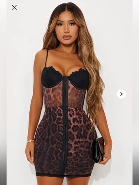 Fashion Nova Brown and Black Leopard Print Bodycon Dress